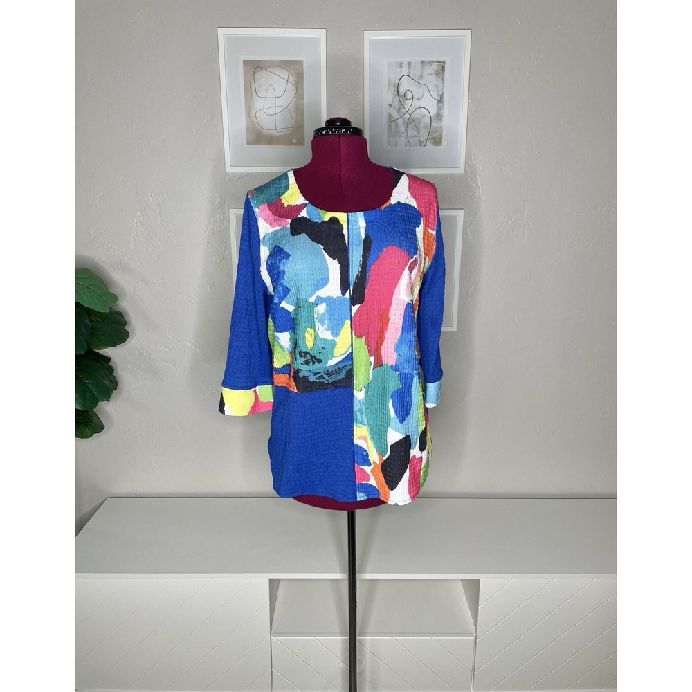 Shana Tunic Top Women's M Colorful Abstract 3/4 Sleeve